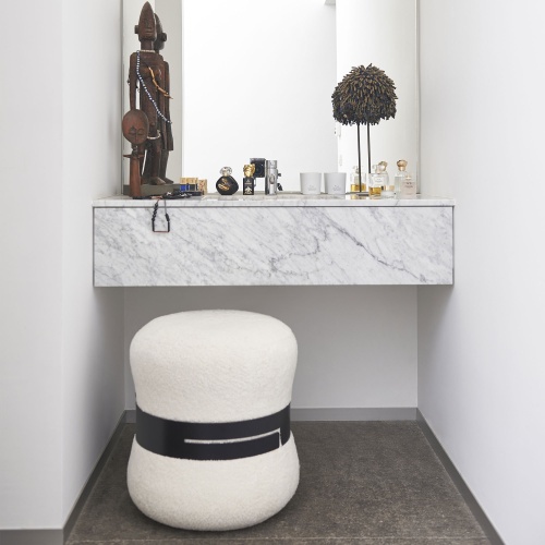 Large luxury white and black ottoman to install as an extra seat in your bathroom or dressing room