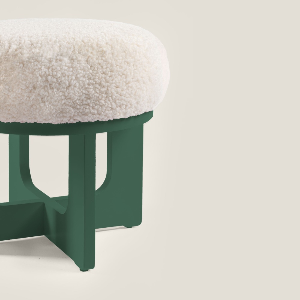 Shop online a small, high-end dark green and white round pouf with luxurious materials