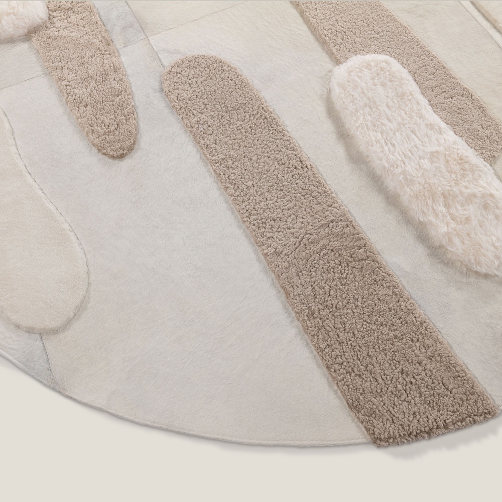 Buy a high-end custom-made white and beige designer rug with chic finishes