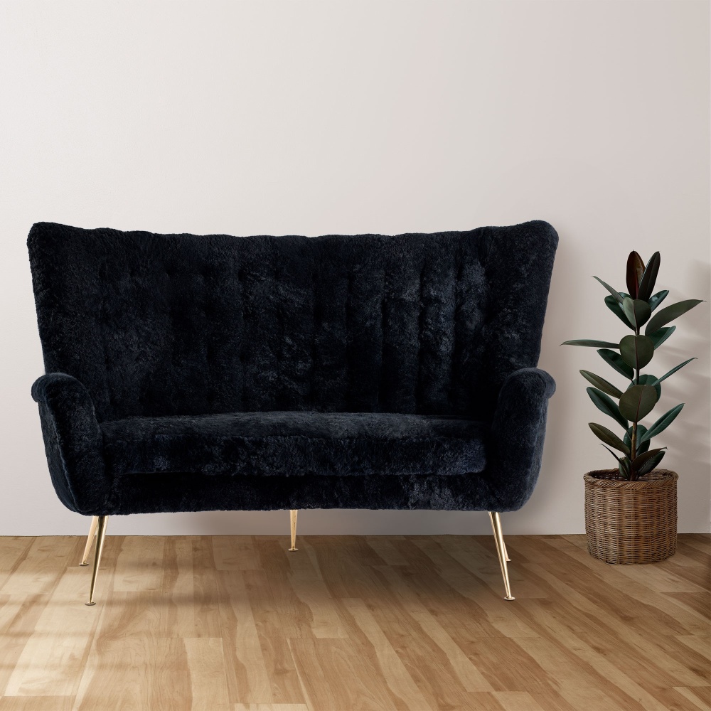 Very comfortable two-seater black sofa for an elegant, high-end decoration