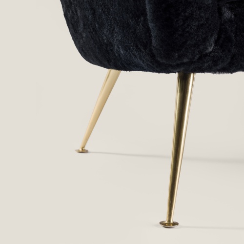 Black shearling sofa with fine brass legs