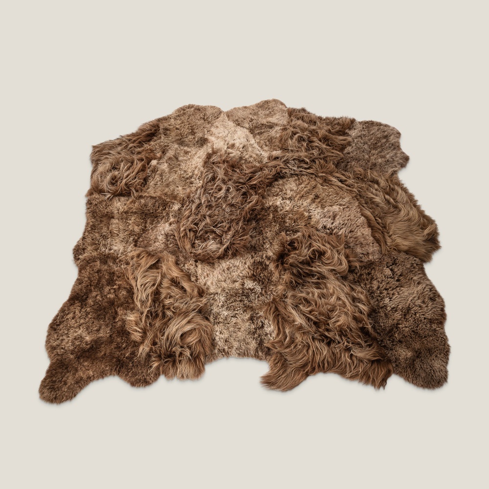 Square light golden brown sheepskin rug by Maison Norki.