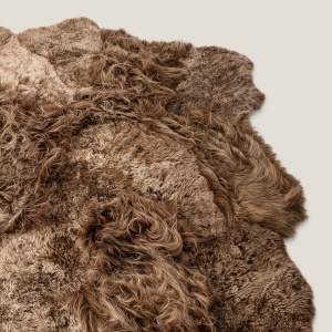 Square light golden brown sheepskin rug by Maison Norki.