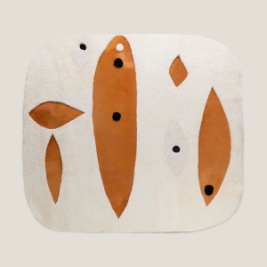 Tapis de créateur blanc à motifs orange et noir inspiré du Bauhaus - Design Norki.