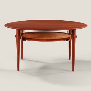 Table basse ronde vintage scandinave à deux niveaux, modèle FD 515 - design Peter Hvidt et Orla Molgaard