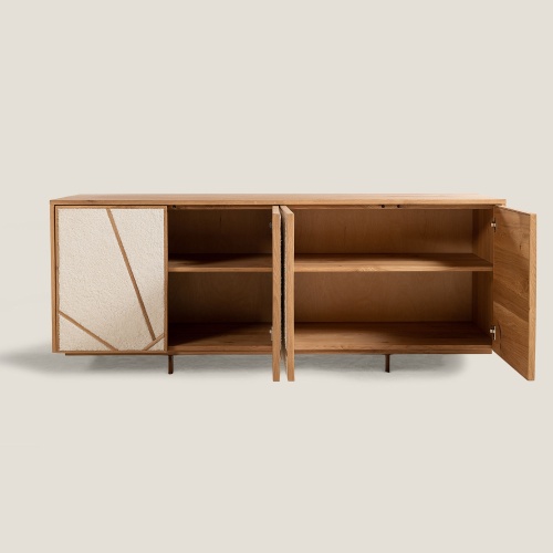 Oak sideboard interior, with two levels of storage.