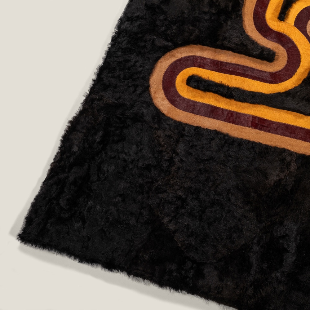 Designer and modern pattern at the center of this luxurious black living room rug