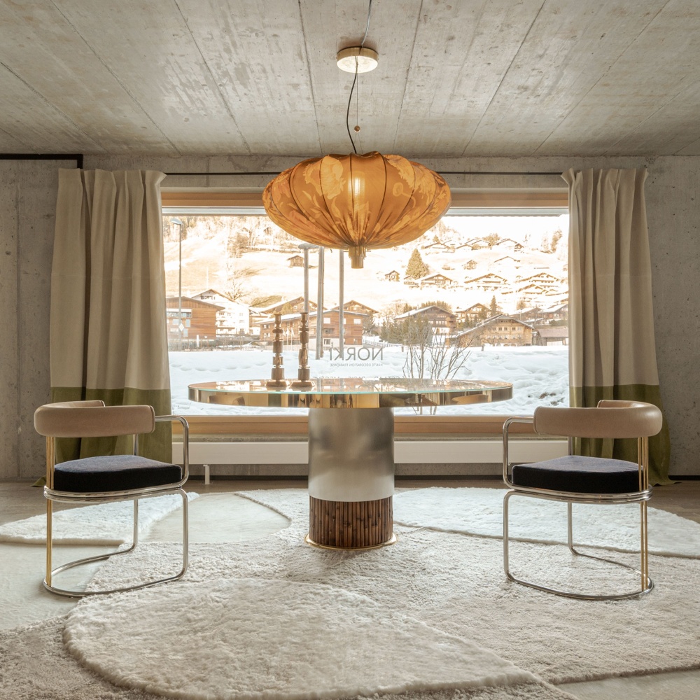 Contemporary rug for your chalet on display in the Norki store in Gstaad, Switzerland.