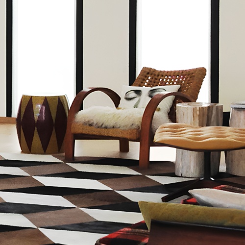 Large custom-made cowhide rug in a private contemporary apartment in Belgium.