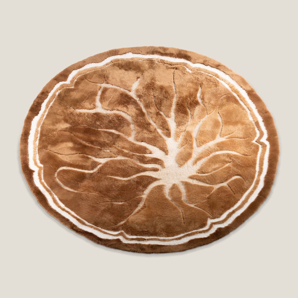 Chic round designer rug with figurative roots design Maison Norki