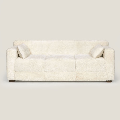 Large luxury 3-seaters Club-style sofa in white shearling, custom-made in France by NORKI. Available in leather and fabric.