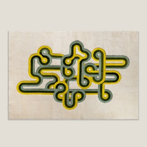 Large designer textured rug in bright yellow, green and white colors - Norki × Victoria-Maria Geyer collaboration