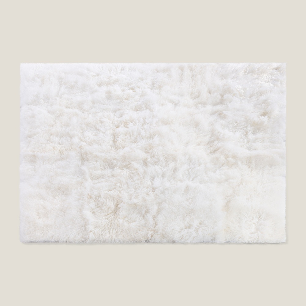 Grand tapis haut-de-gamme blanc à poils longs, design Maison Norki