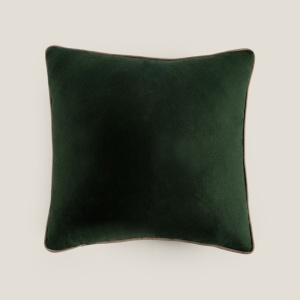 Acheter un coussin carré vert sapin et gris avec un motif de bougie fabriqué en France par Norki