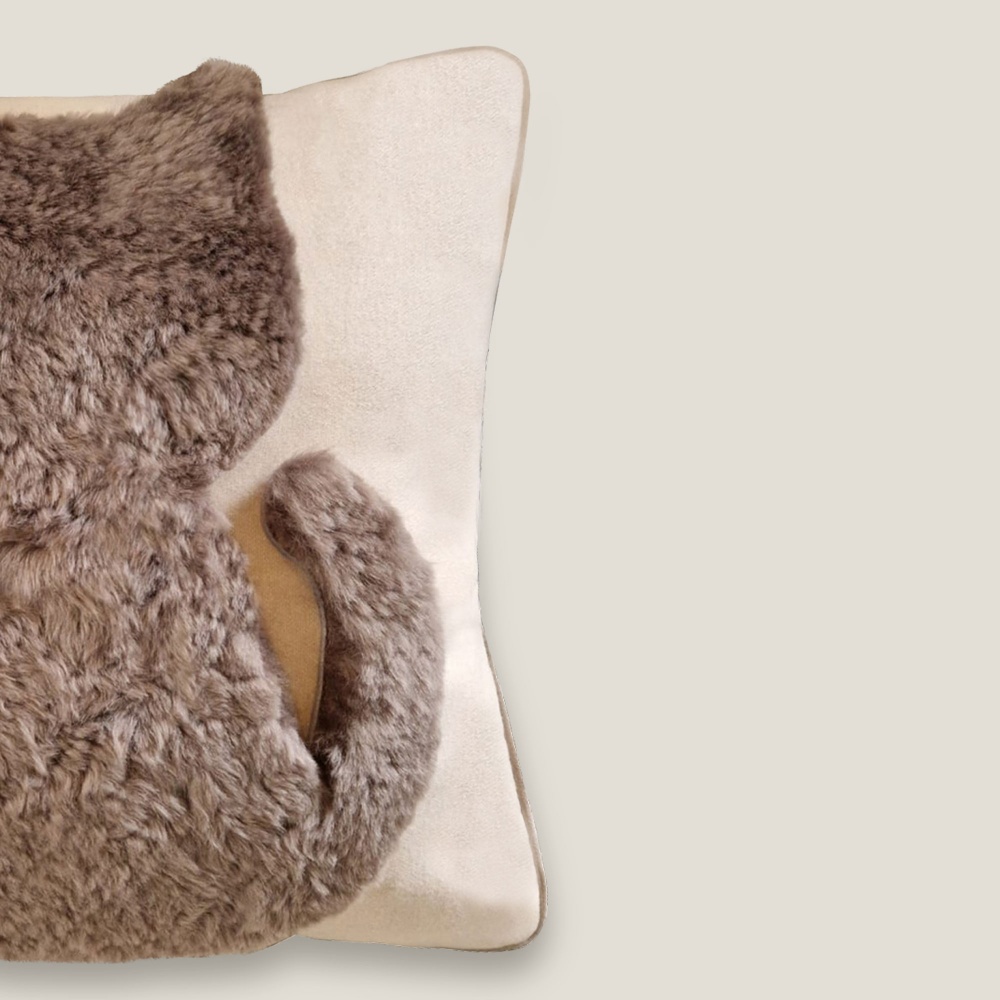 Grand coussin carré de qualité beige et chocolat fabriqué sur-mesure