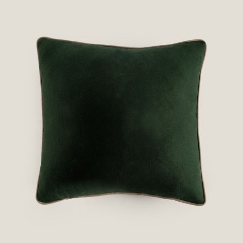 Coussin vert foncé raffiné en laine cachemire intérieur plumes et cousu main