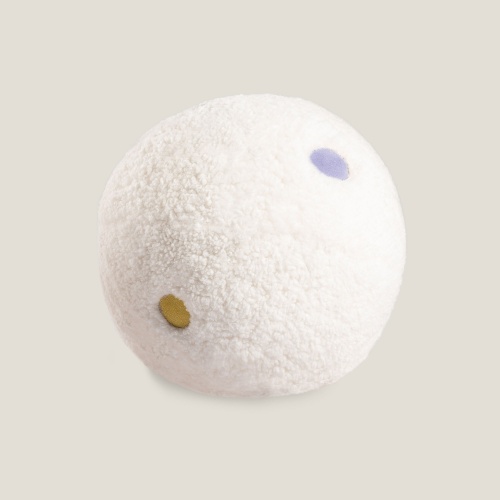 Ball cushion of playful and childish quality, white and pastel colors, hand-made by the Norki workshops