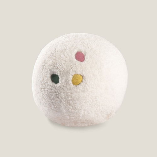 Buy a designer white ball cushion diameter 30 cm with light touches of pastel colors by Norki