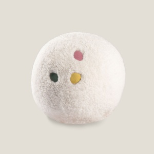 Buy a designer white ball cushion diameter 30 cm with light touches of pastel colors by Norki