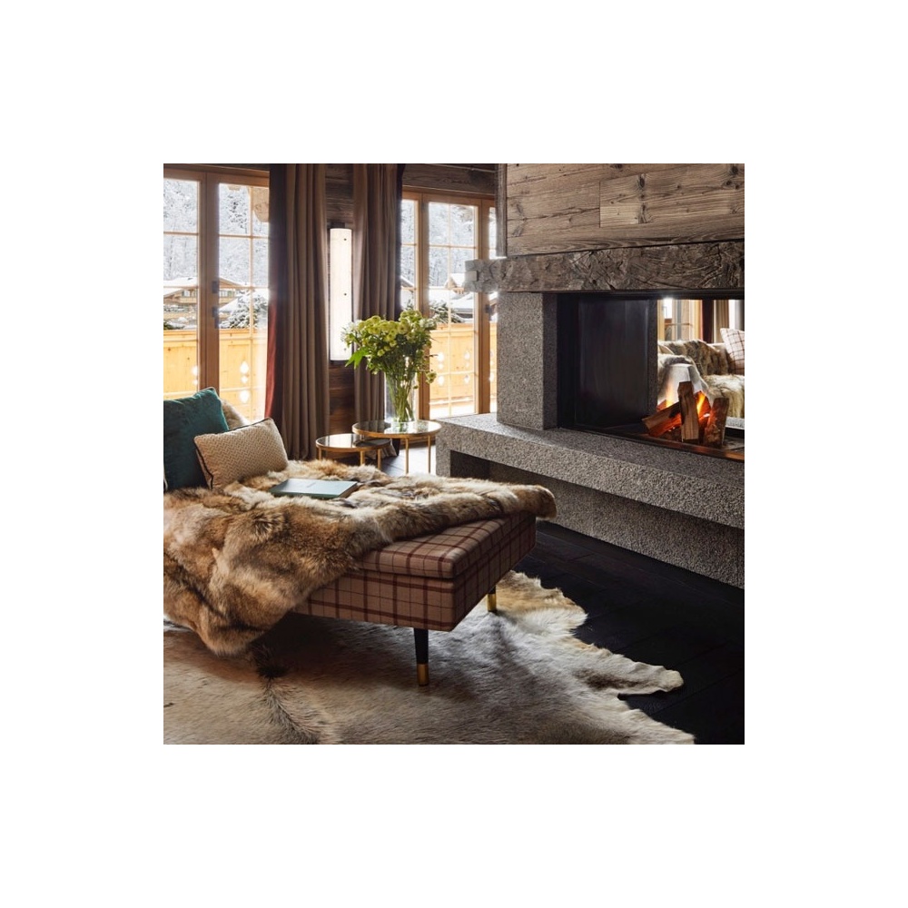 High-end fur blanket for decorating the living room of your mountain chalet