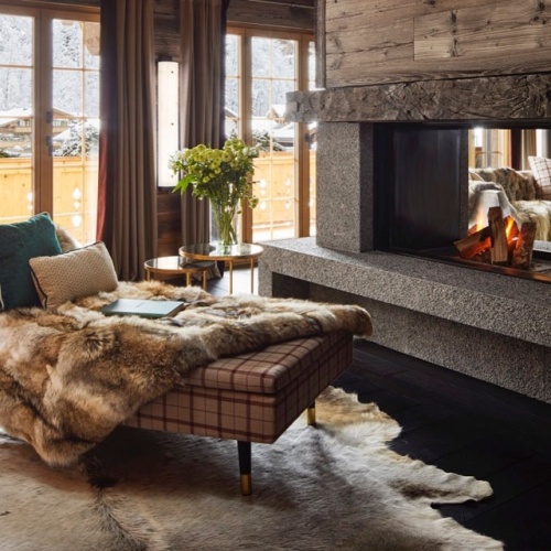 High-end fur blanket for decorating the living room of your mountain chalet