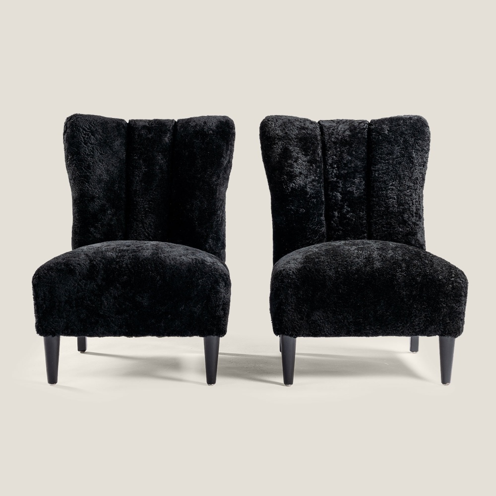 Luxurious black armchairs, 1950, seat height 45 cm