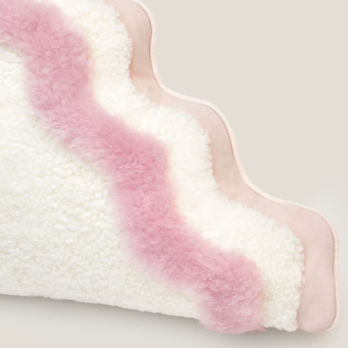 Baby pink and white shearling, pink leather for a cushion with haute couture details