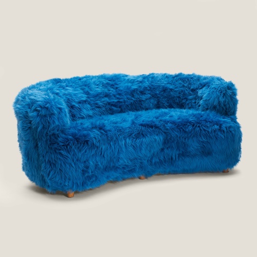 Turquoise blue banana sofa, Scandinavian design mid-20th century.