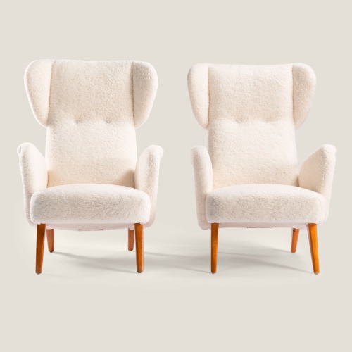 Pair of vintage wingback chairs signed by one of the greatest designers of the 20th century, Carl Gustaf Hiort.