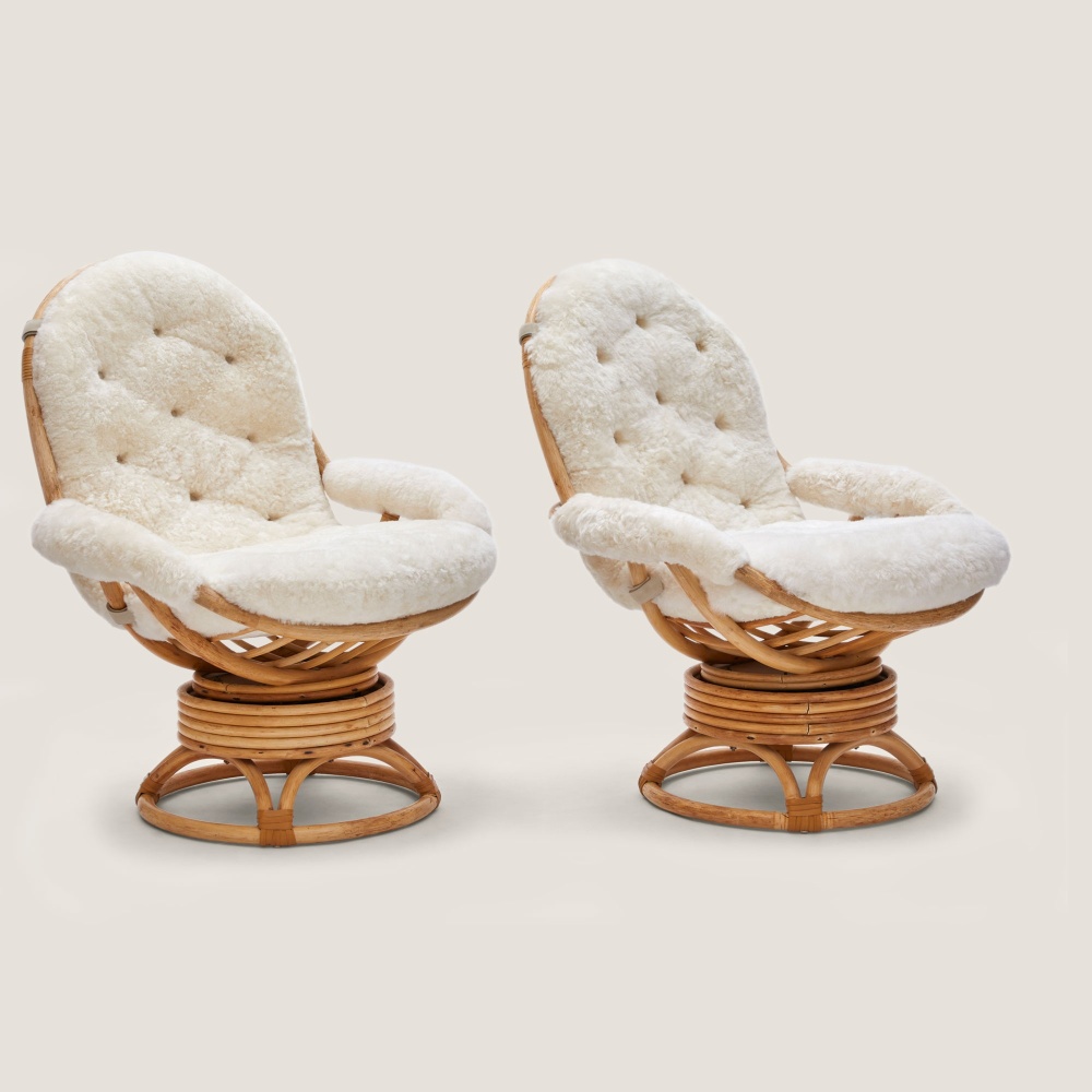 Natural rattan and bamboo armchairs, perfect for a boho-chic interior, 1950s