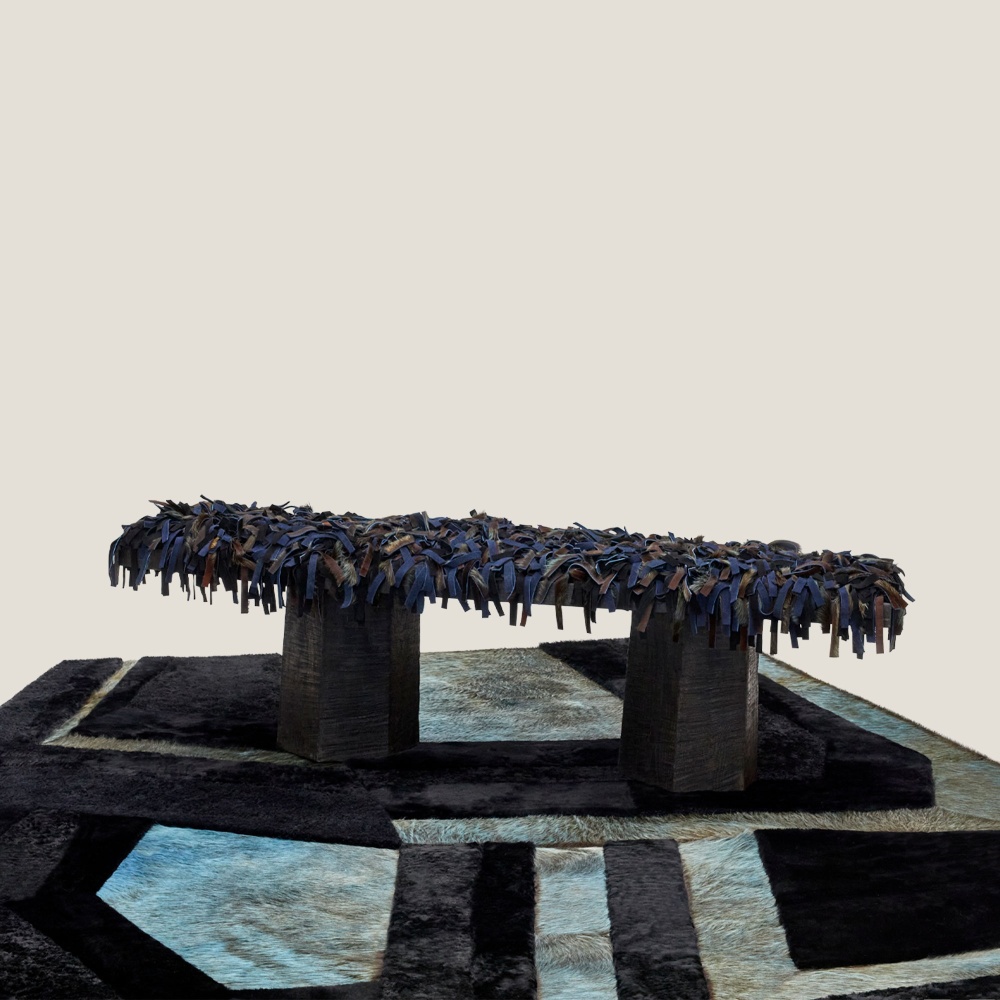 Forest rug by Norki and Yaga Bench, two creations of the 2024 fall-winter collection.