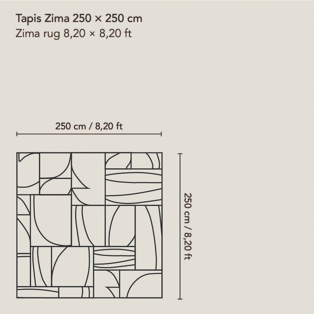 Schéma de notre tapis Zima en 250  × 250 cm et 8,20 × 8,20 ft.