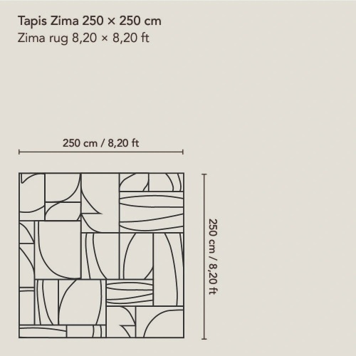 Sketches of our Zima rug in 250  × 250 cm et 8,20 × 8,20 ft.