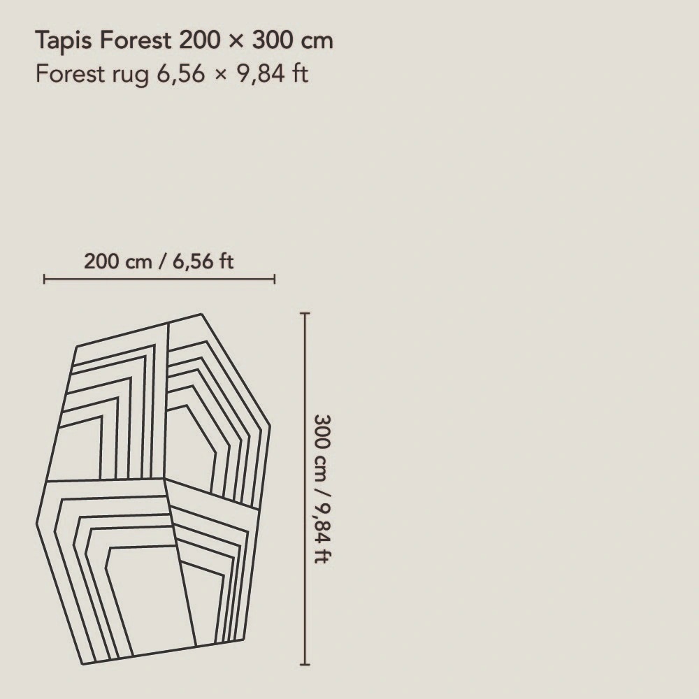 Sketches of our Forest rug in 200 × 300 cm et 6,56 × 9,84 ft.