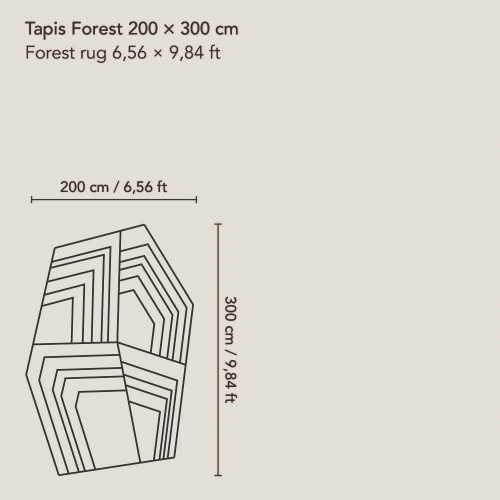 Schéma de notre tapis Forest en 200 × 300 cm et 6,56 × 9,84 ft.