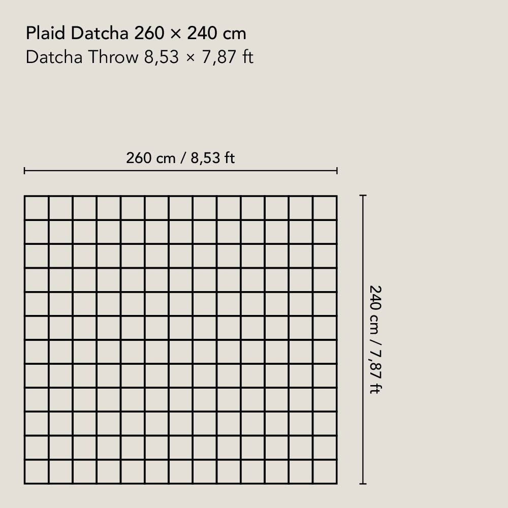 Schéma et dimensions de notre plaid Datcha 240 × 260 cm.