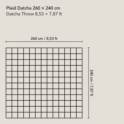 Schéma et dimensions de notre plaid Datcha 240 × 260 cm.