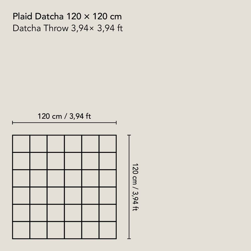 Schéma et dimensions de notre plaid Datcha 120 × 120 cm.