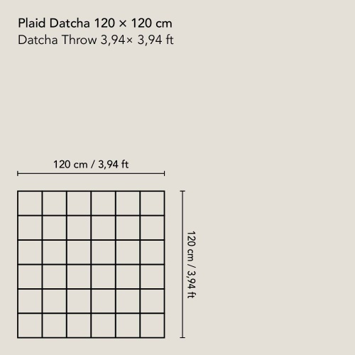 Schéma et dimensions de notre plaid Datcha 120 × 120 cm.