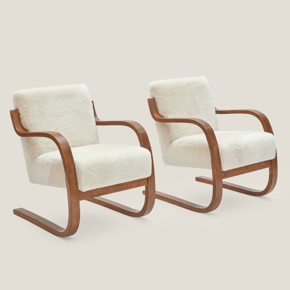 Pair of Alvar Aalto design armchairs restored by Norki.