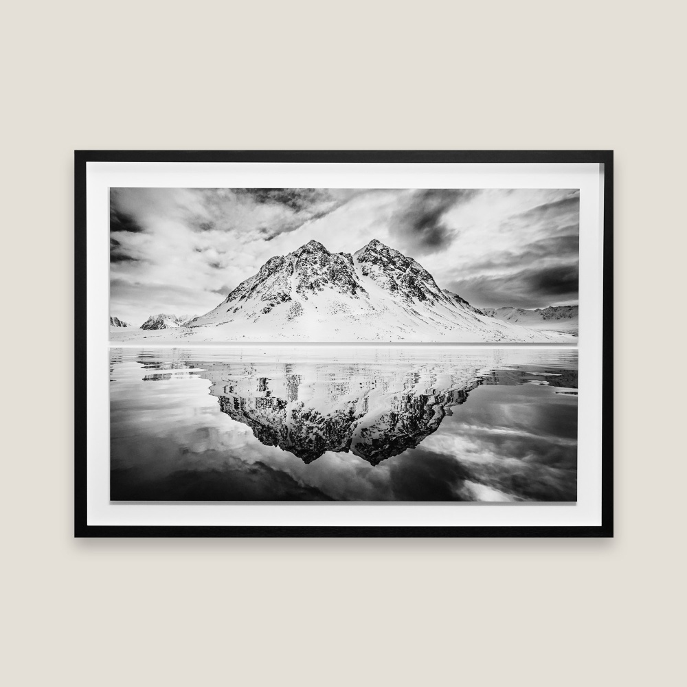 Black and white fine art photography of a minimalist Arctic landscape. Limited edition, museum-quality.