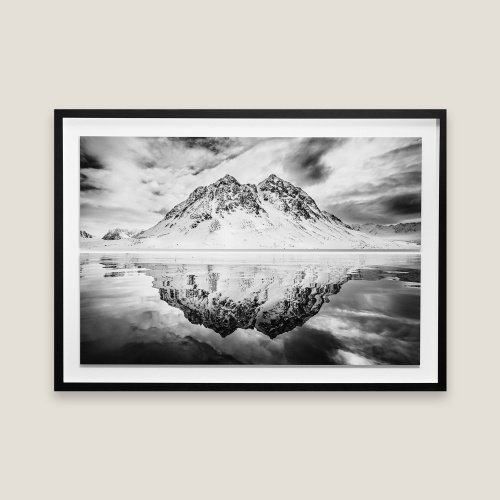 Black and white fine art photography of a minimalist Arctic landscape. Limited edition, museum-quality.