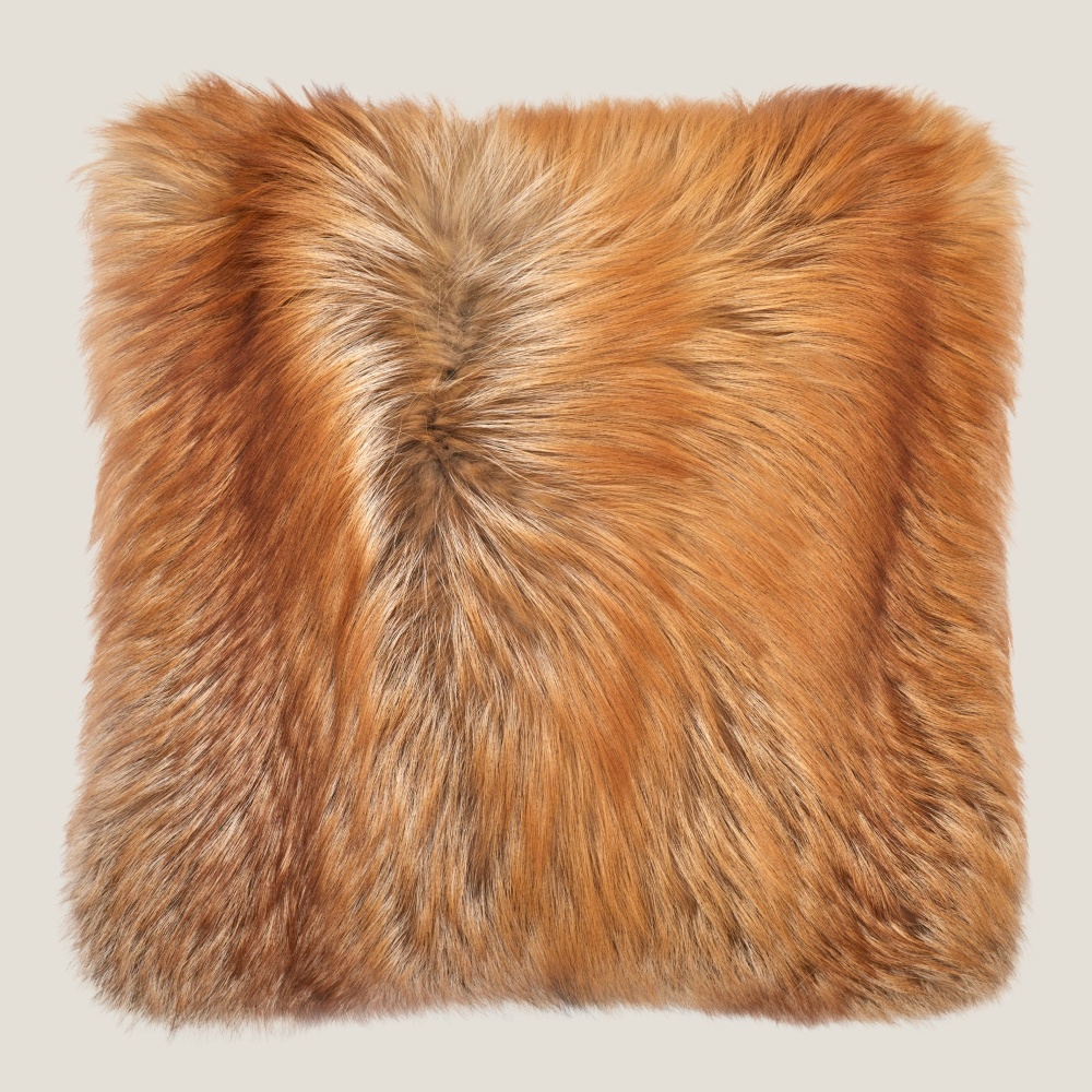 Luxury square cushion in red fox, real fur.