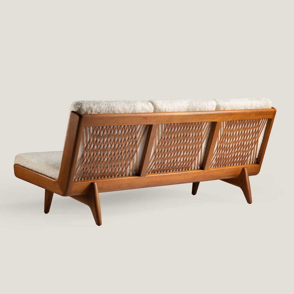 Vintage 3-seater sofa with teak structure, design mid-20th century.