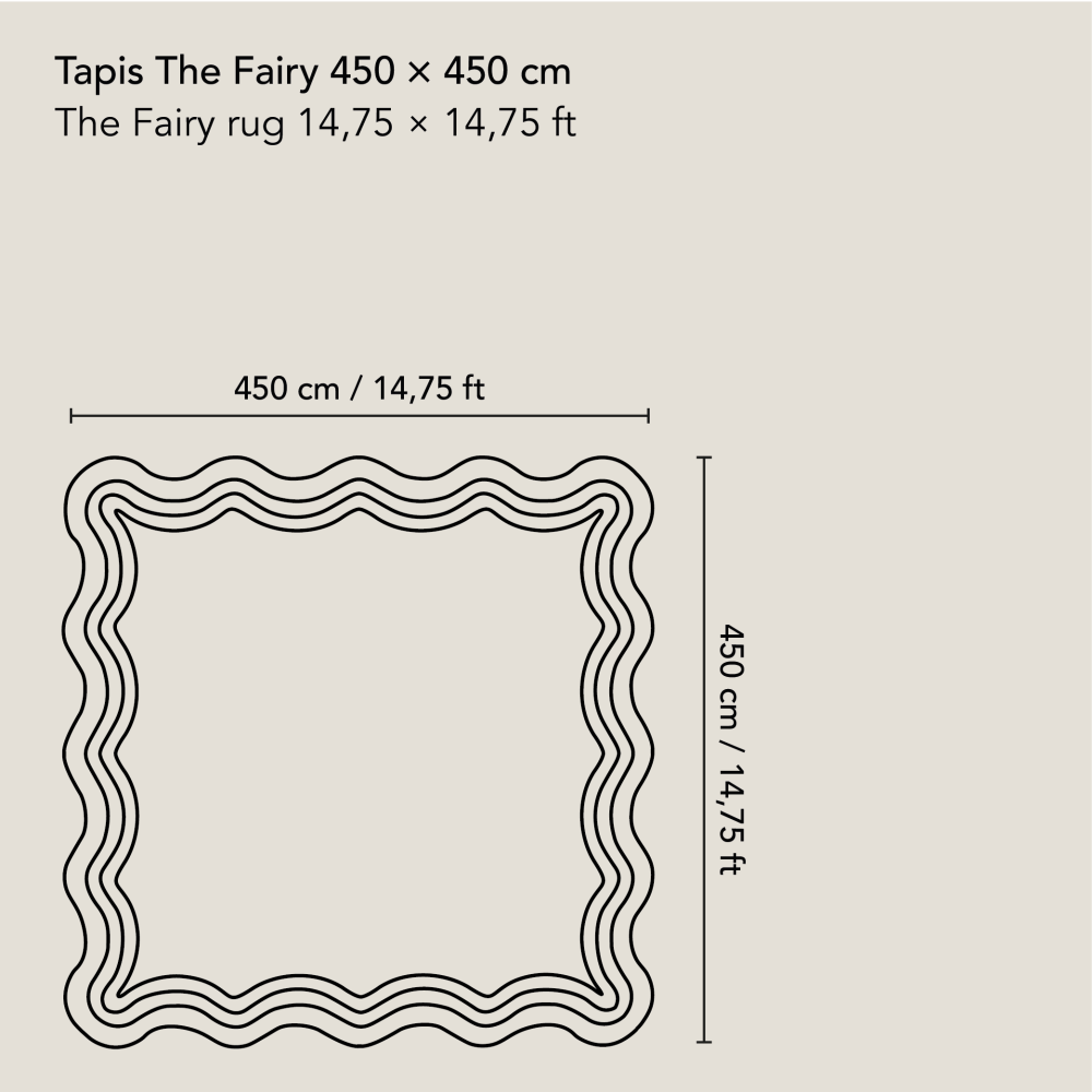 Sketch and dimensions of our The Fairy rug 14,75 ft