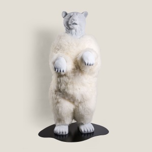 XXL white resin bear statue for modern interior decoration.