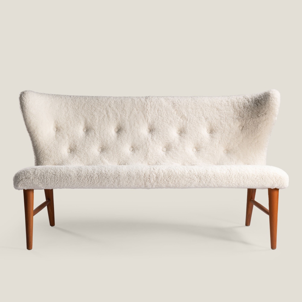 Front view of the Erik Bertil Karlén sofa, a unique piece of Scandinavian design.