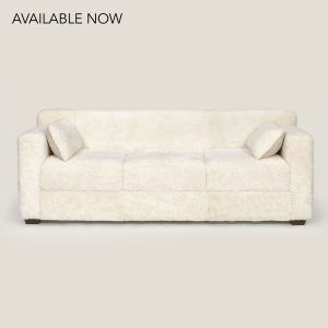 Large luxury 3-seaters Club-style sofa in white shearling, custom-made in France by NORKI. Available in leather and fabric.