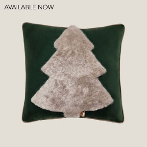 Chic green and gray square cushion with an abstract fir tree pattern made in France by Norki