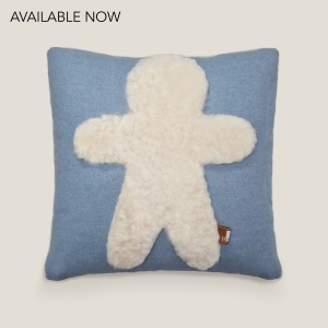 Square snowman or Alsatian Manele cushion in sky blue and white by Maison Norki